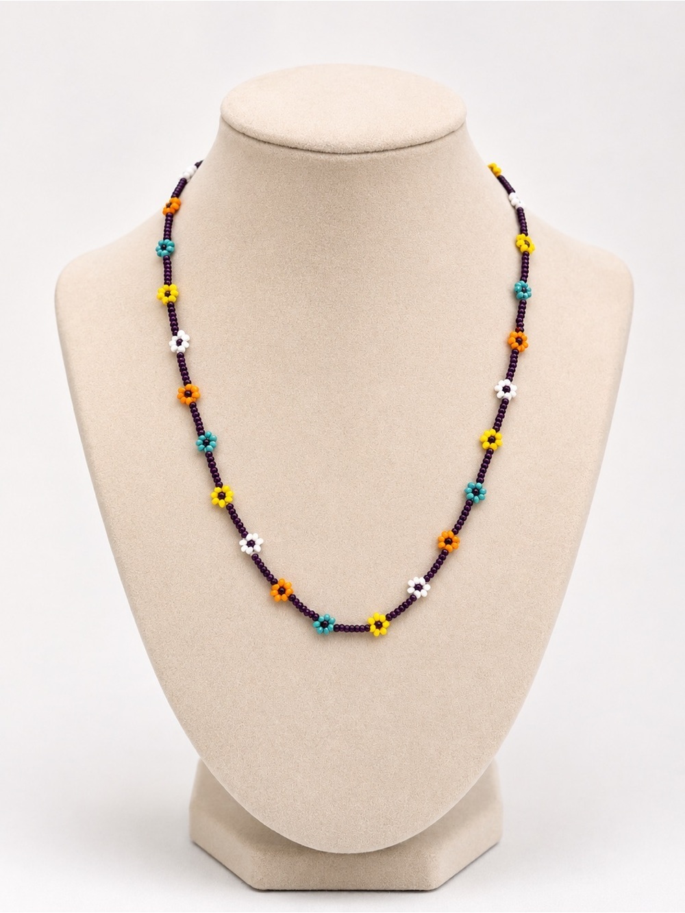 Multicoloured Beaded Flower Necklace Floral Handmade Colorful Jewelry Gift - Picture 2 of 5